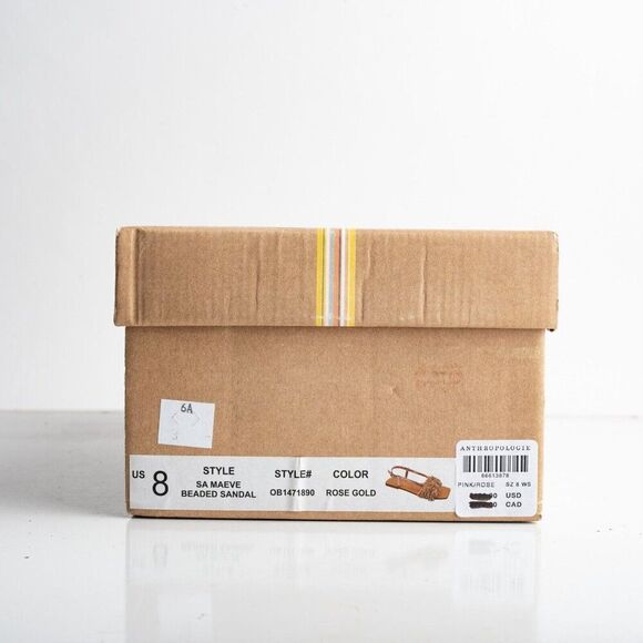 Anthropologie Maeve Rose Gold Beaded Flat Sandals Leather Ankle strap US 8 New - Picture 9 of 9